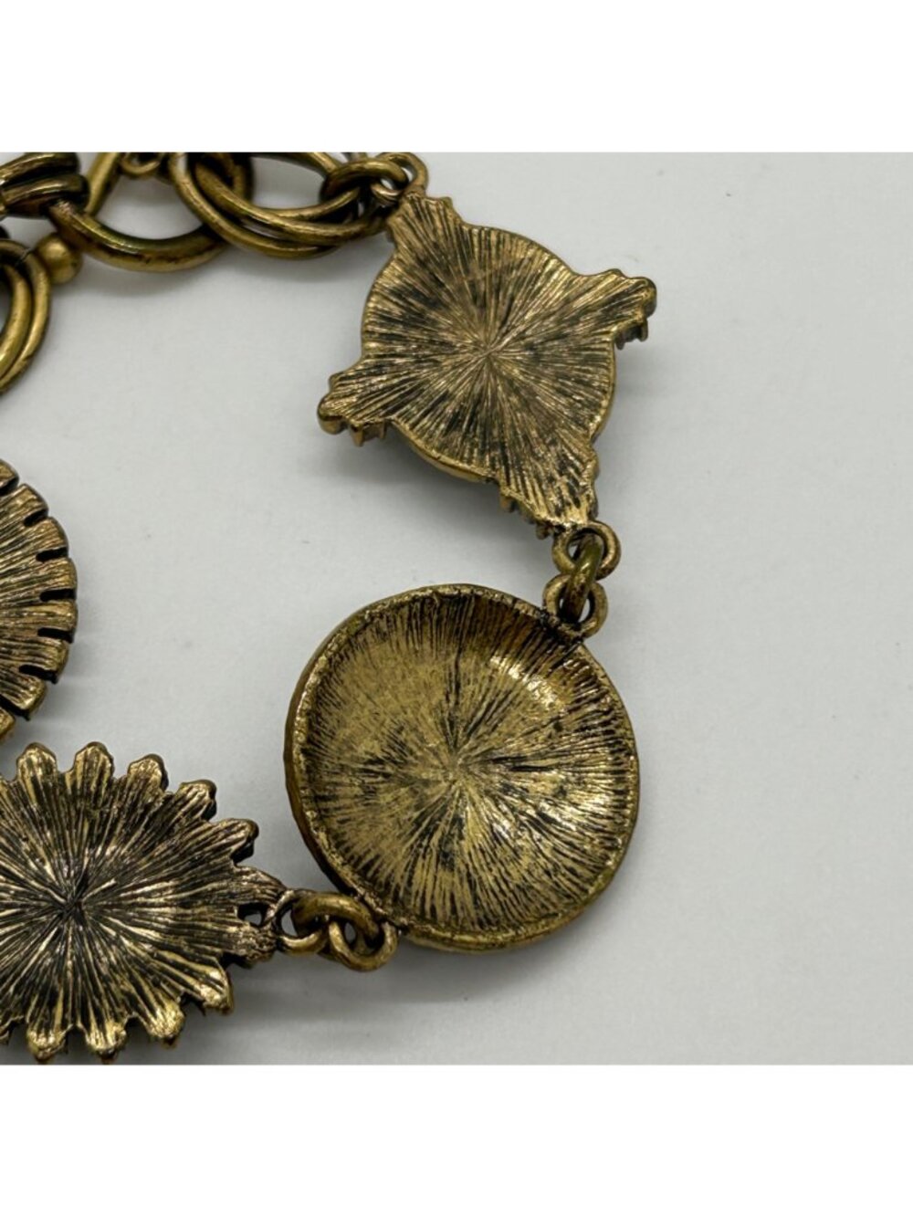 LOFT Vintage Brass Gold Tone Cabochon Stone Pave Crystal Link Bracelet - Picture 8 of 10